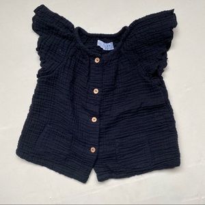 ZARA Baby Gauze Black Flutter Sleeve Blouse